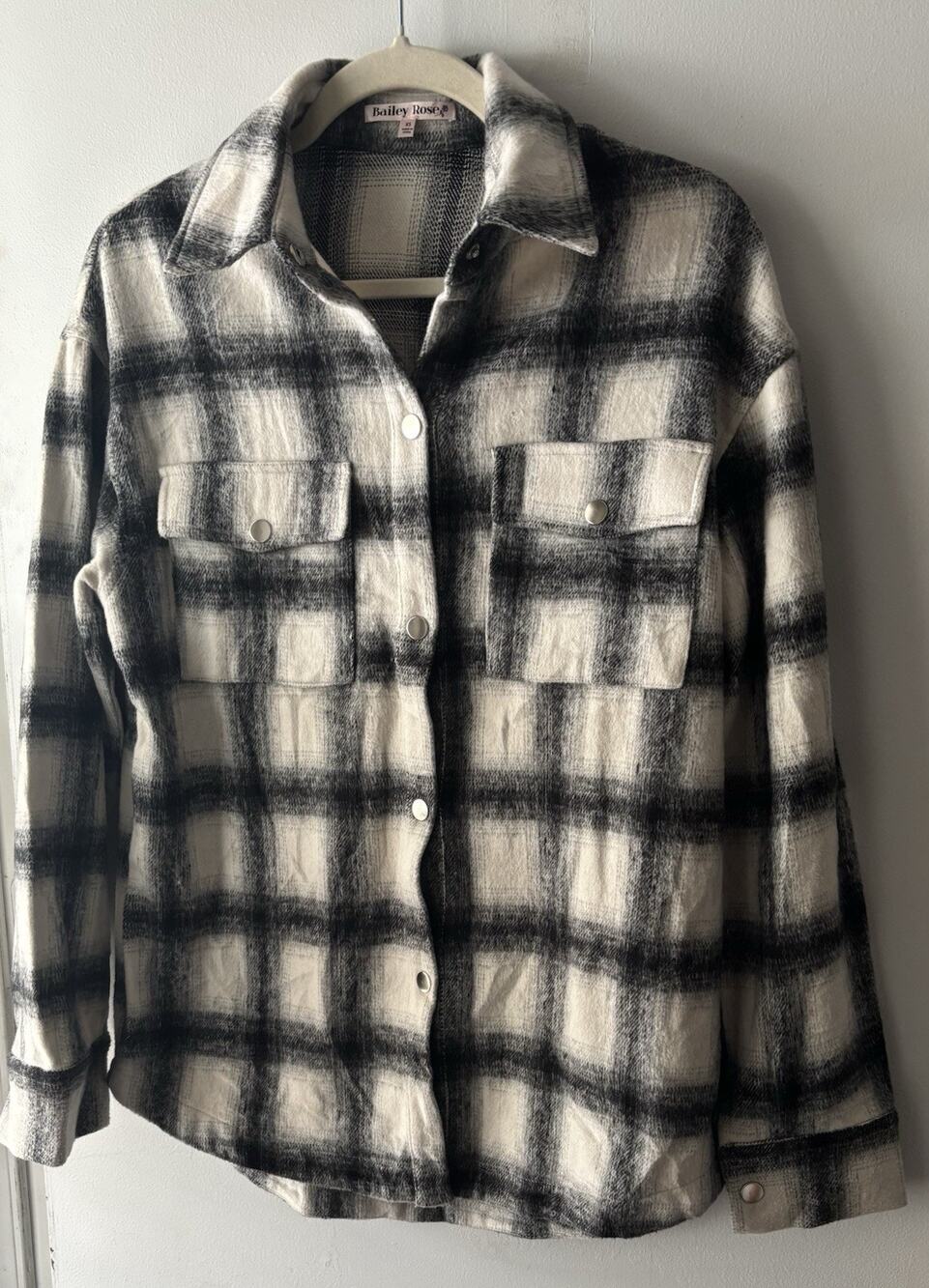 Bailey Rose XS Black White Plaid Flannel Shacket Snap Button Shirt Jacket Y2K